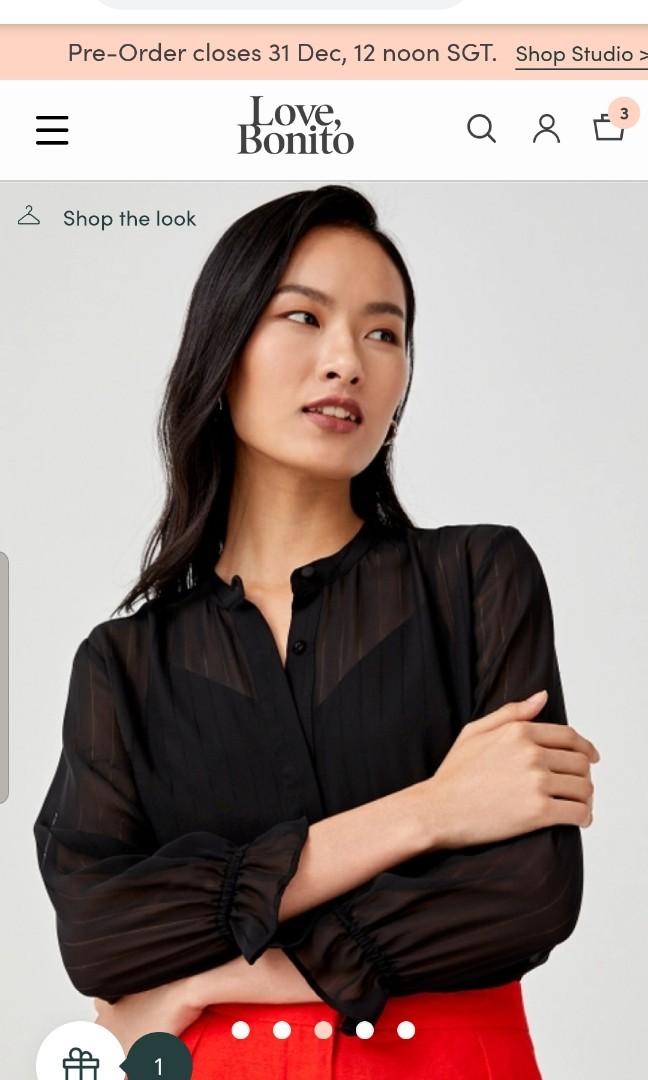 Love bonito Emillie Sheer Button Down Shirt, Women's Fashion, Tops, Blouses  on Carousell