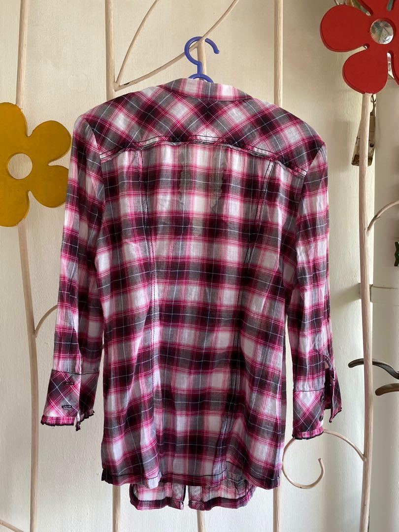 Pink Checkered Shirt, Women's Fashion, Tops, Other Tops on Carousell