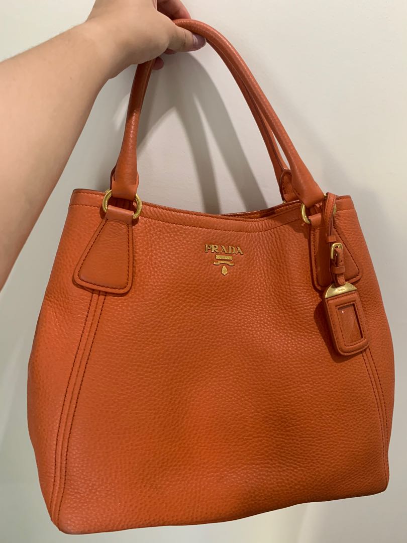 Prada orange discount leather bag