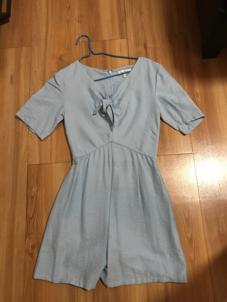 self tie baby blue romper, Women's Fashion, Dresses & Sets, Rompers on Carousell