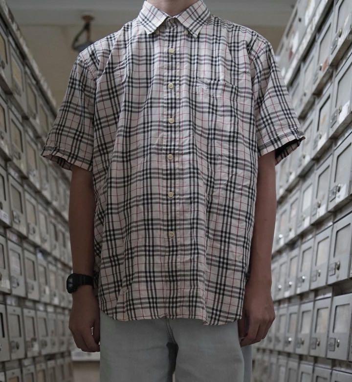 Vintage Burberry White Nova Check Short Sleeve Shirt