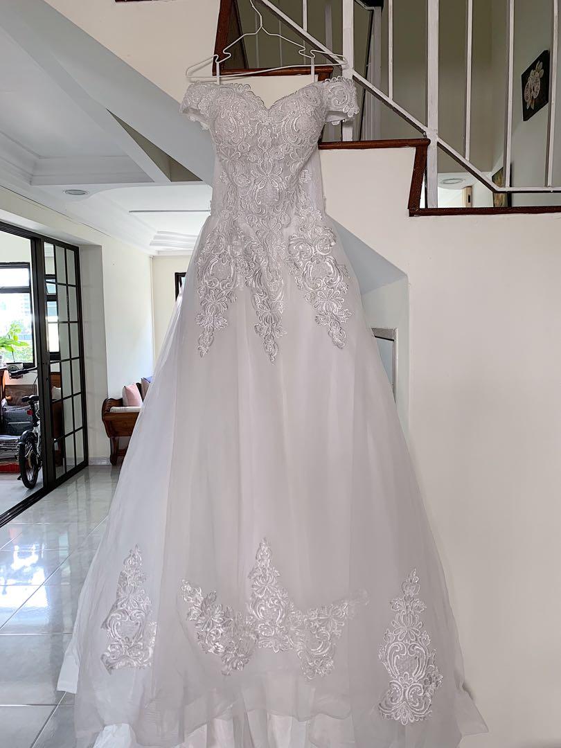 Wedding Gown Pre wedding Gown Off shoulder ball gown in White