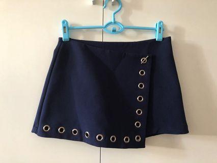 Blue female fashion skirt inner attached sewn on short shorts apparel clothes formal casual