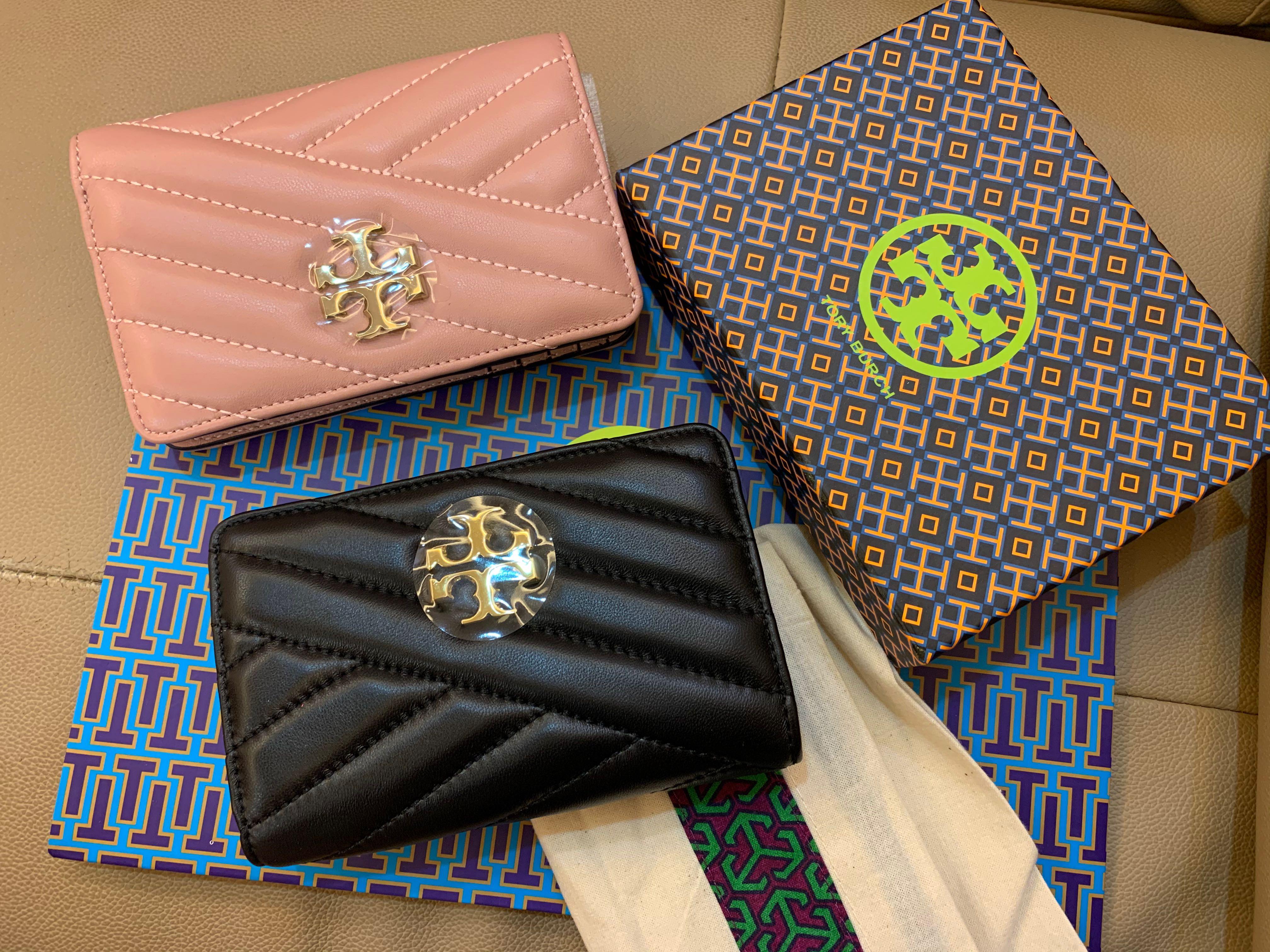 Authentic Tory Burch Kira chevron medium slim wallet purse pink and black,  Women's Fashion, Bags & Wallets, Purses & Pouches on Carousell