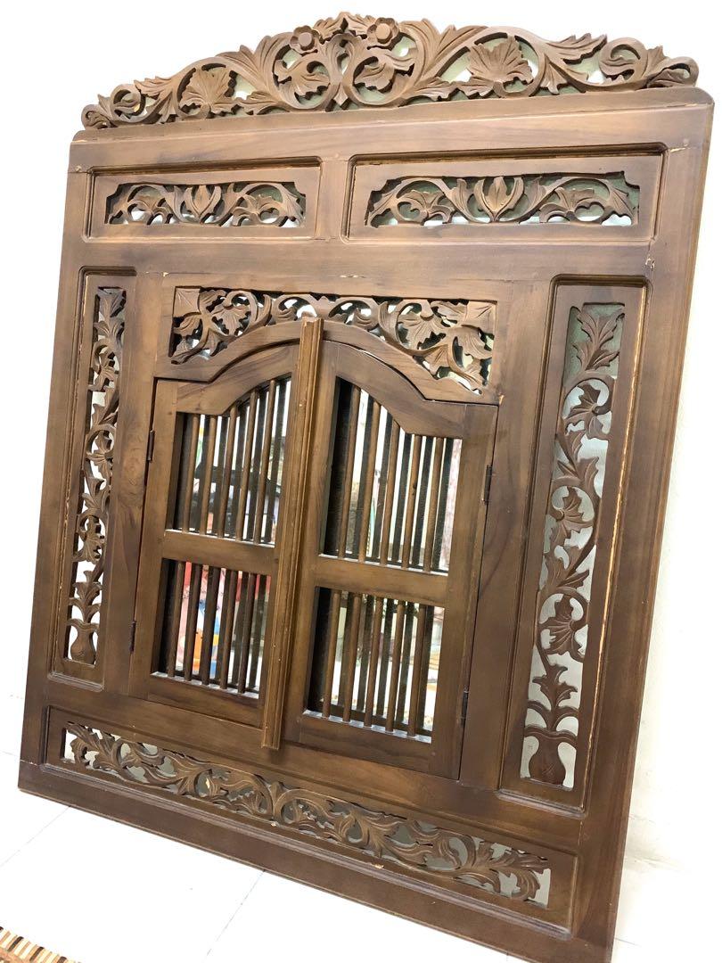 Cermin Tingkap Ukiran Kayu Jati Home Furniture Home Decor On Carousell