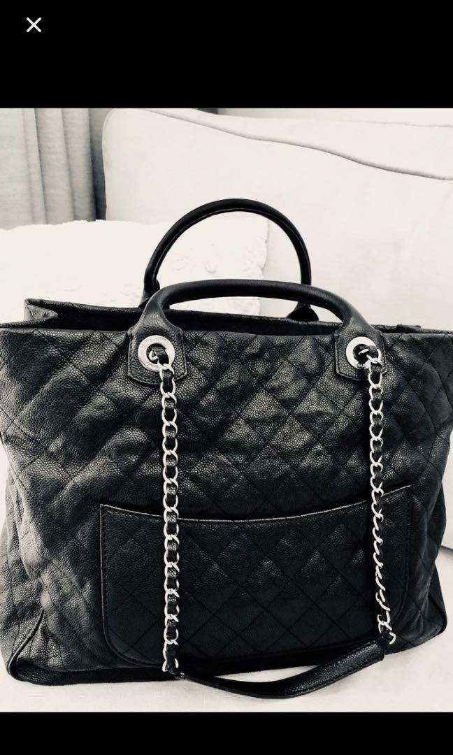 100% Authentic 🖤 Chanel Shiva Black Caviar Silver Hardware Classic Large  Shopping Tote Quilted Metallese 30cm, Luxury, Bags & Wallets on Carousell