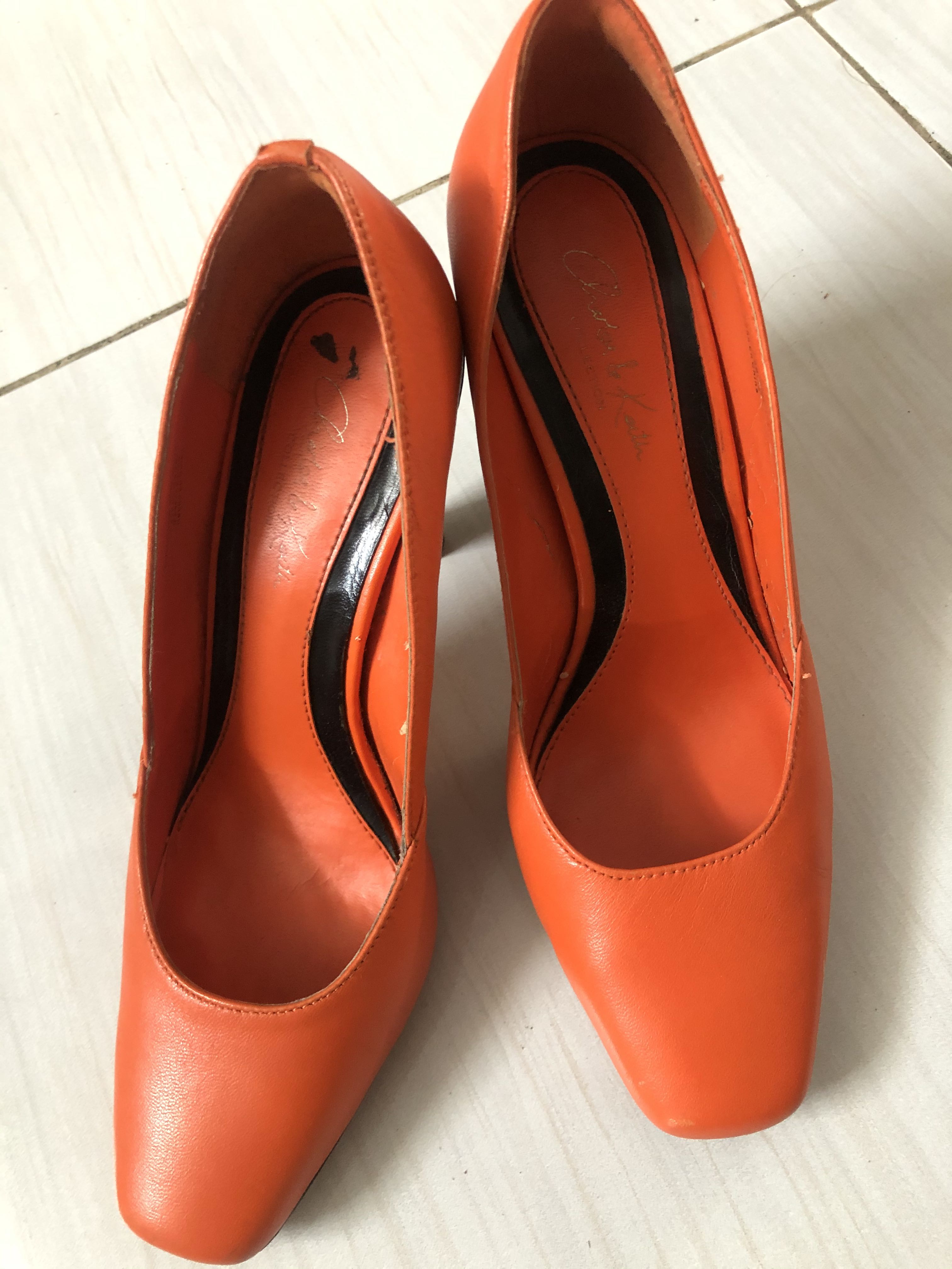 CK orange high heels, Fesyen Wanita 