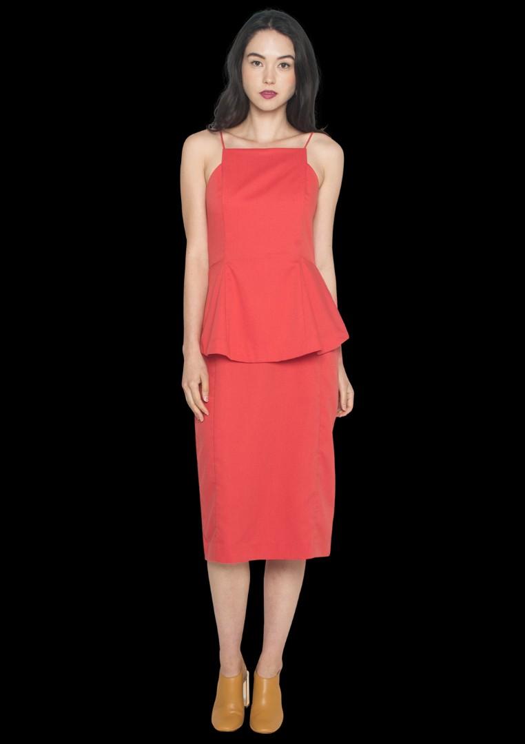 coral peplum dress