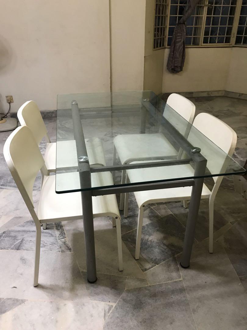 Glass Dining Table With 4 Ikea Melltorp Chairs Home Furniture