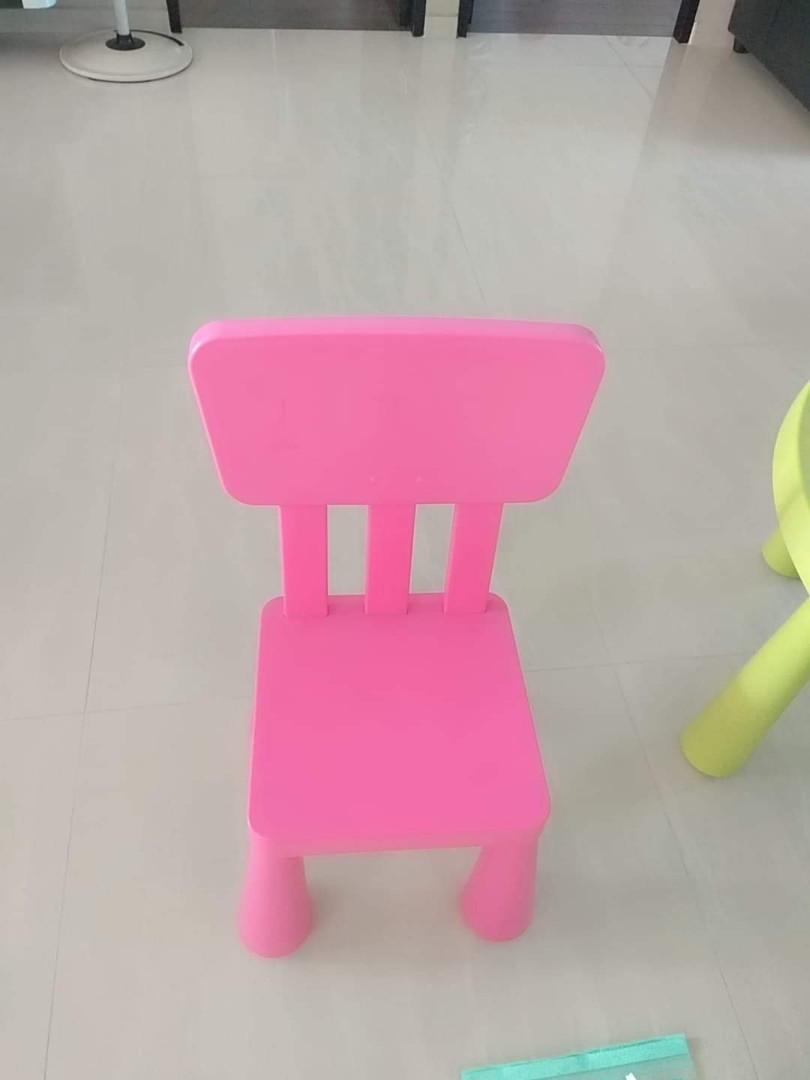 Ikea Round Table with 2 chairs blue and pink set, Furniture & Home