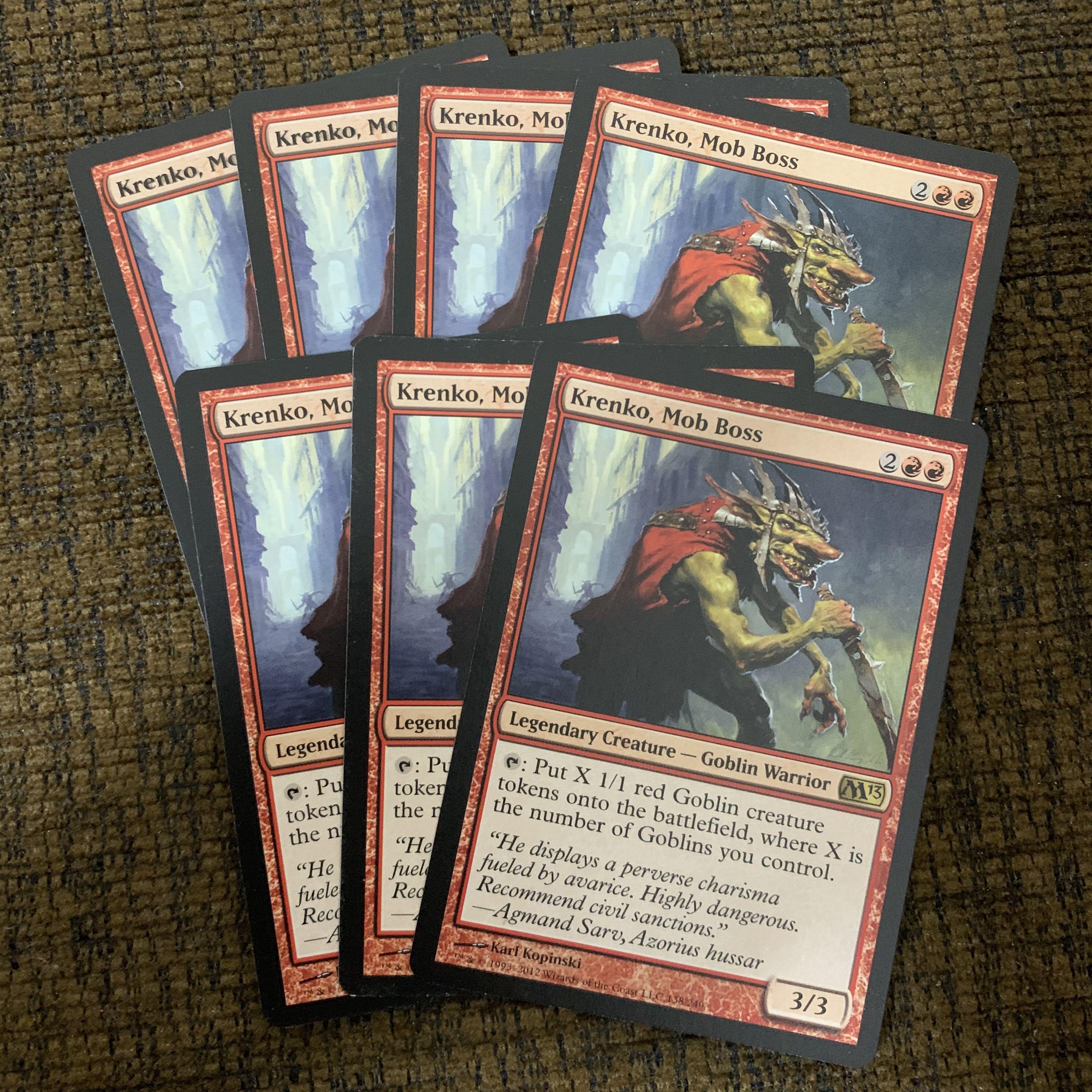Krenko Mob Boss Magic The Gathering Magic 2013 Rare Toys Games Board Games Cards On Carousell Mob boss game is new card game that utilizes skill and strategy to defeat mafia families and enemies to gain control of the mob. krenko mob boss magic the gathering