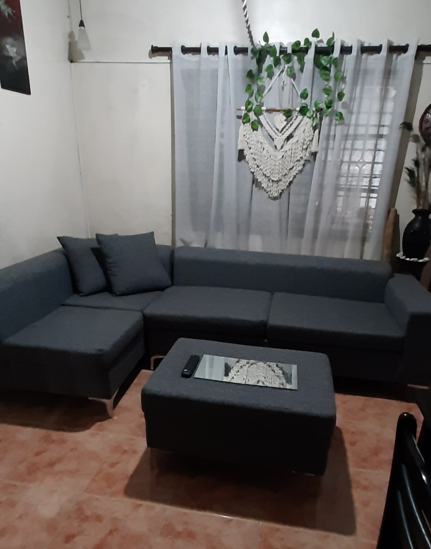 Large L shape sala set (3pcs) 8 to 10 seater 56 x 108inches ottoman 33 ...