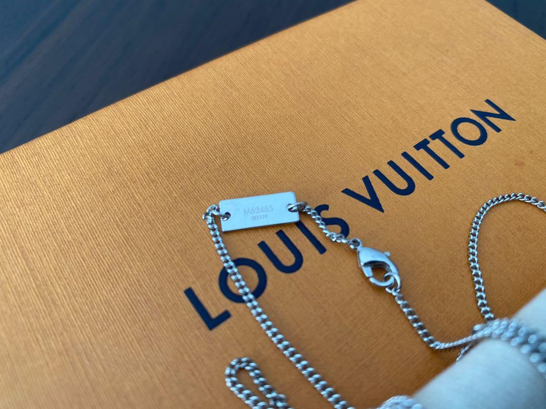Louis Vuitton Necklace Unisex M62485 Silver LV Logo Auth W/Box, Storage Bag