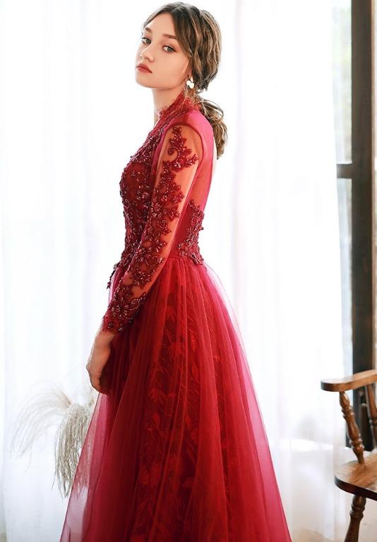 Red floral prom dress shop