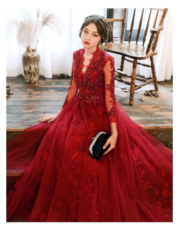 Red prom dress discount with long sleeves