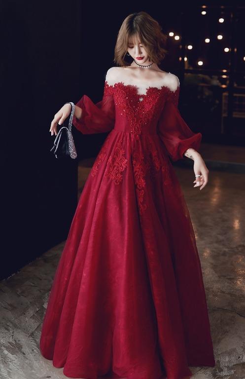Pre order red long sleeve wedding bridal evening prom dress gown RBP1233