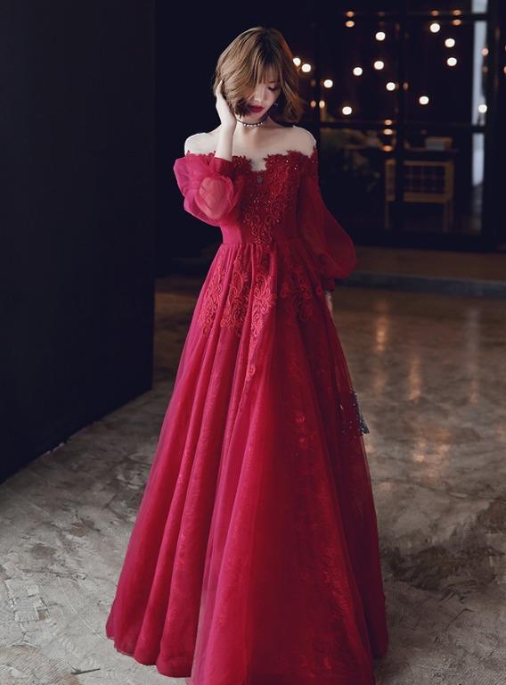Red sleeve prom dress hotsell