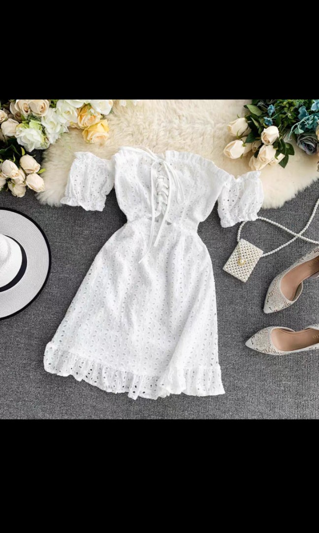 Lainey Off The Shoulder Crochet Dress White