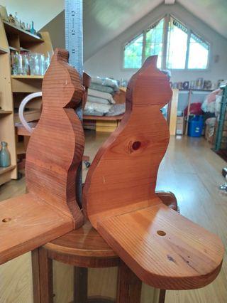 Vintage Wooden Cats Bookends