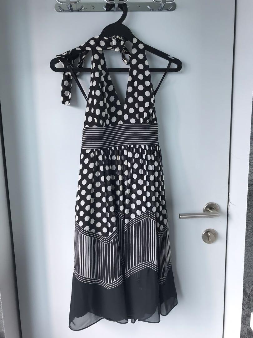 BCBG Maxazria polka dot halter dress size 0 XS