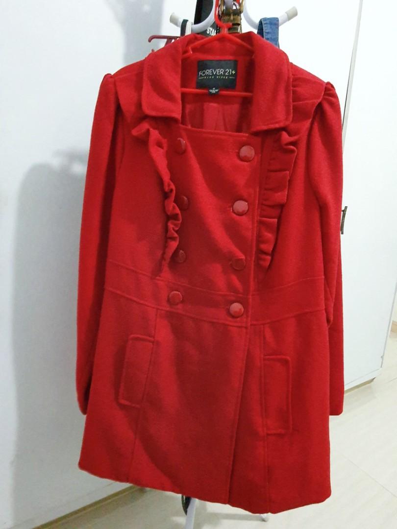 Forever 21+ Plus Size 1X Red Winter Ruffle Pea Coat, Women's Fashion,  Coats, Jackets and Outerwear on Carousell