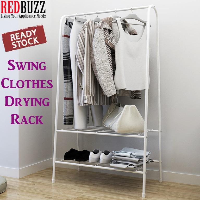 Free Shipping Swing Clothes Drying Rack Household Bedroom Hanger Storage Rack Penyidai Baju Rak Furniture Home Living Home Improvement Organisation Clothes Drying Rack on Carousell