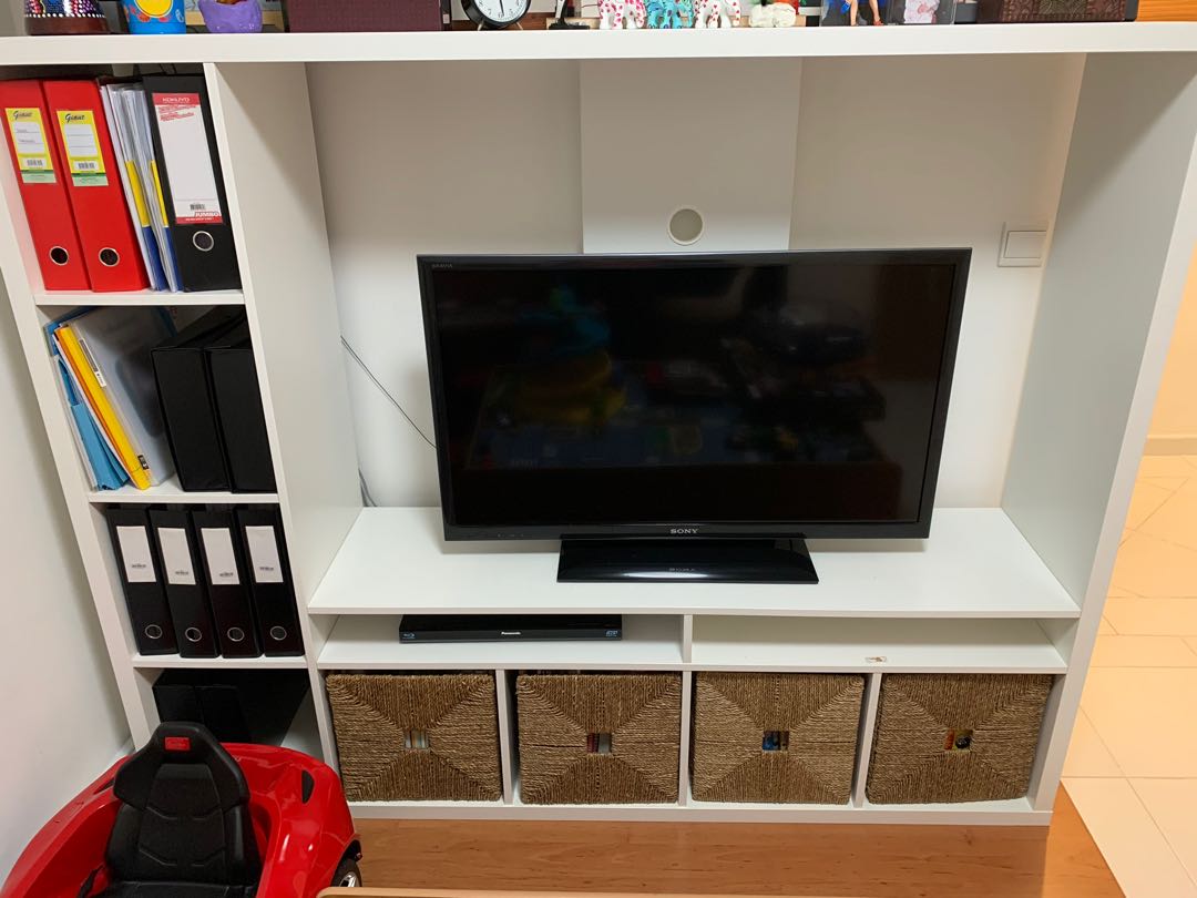 Ikea TV Storage Unit LAPPLAND in White incl baskets, Furniture & Home