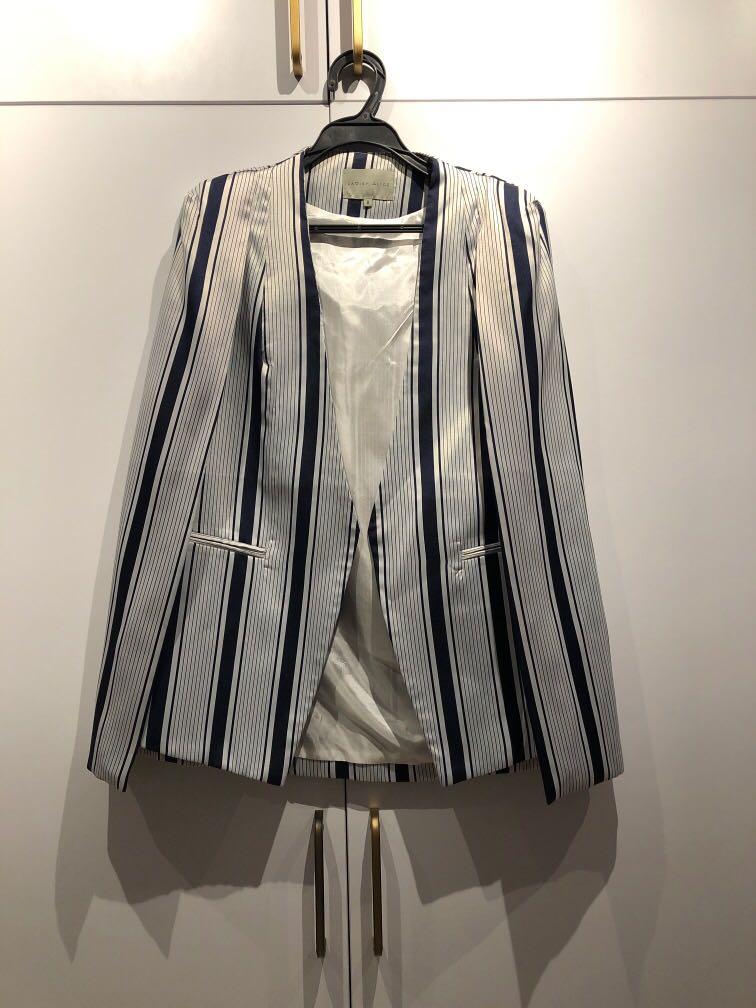 Lavish Alice Collarless Cape Blazer in Stripe Women s Fashion Coats Jackets and Outerwear on Carousell