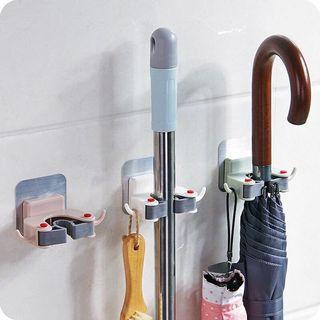 🚹Punch Adhesive Wall Mounted Mop Holder Storage Broom Hanger Clip Seamless Mop Hook Bathroom