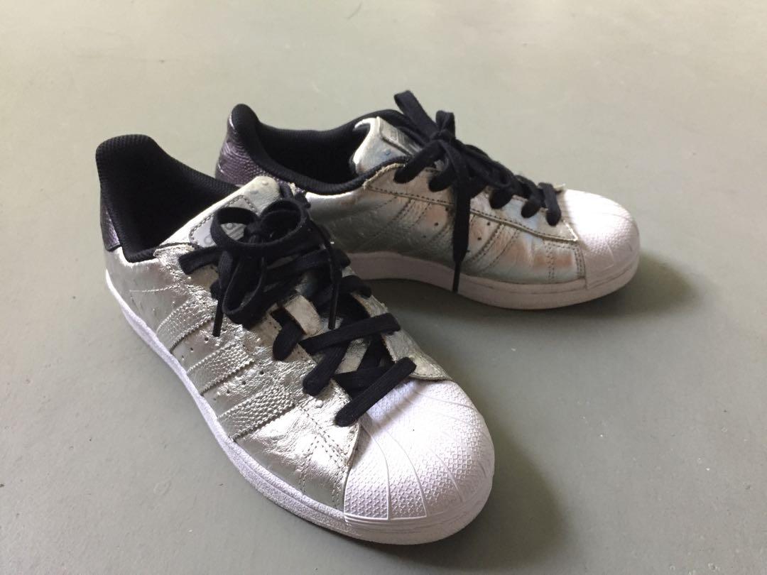 Adidas Originals Superstar Silver Ostrich Embossed Leather Shoes