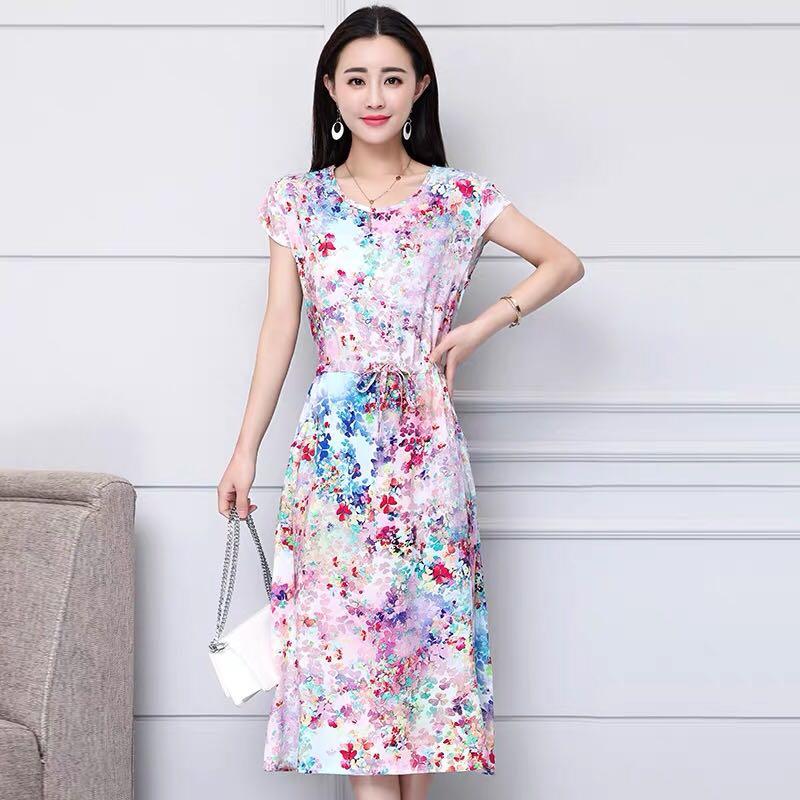 Bnwt Colourful Rainbow Floral O Neck Summer Dress Plus Size Cny