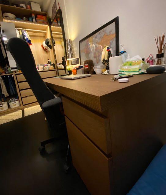Malm desk brown shop stained ash veneer