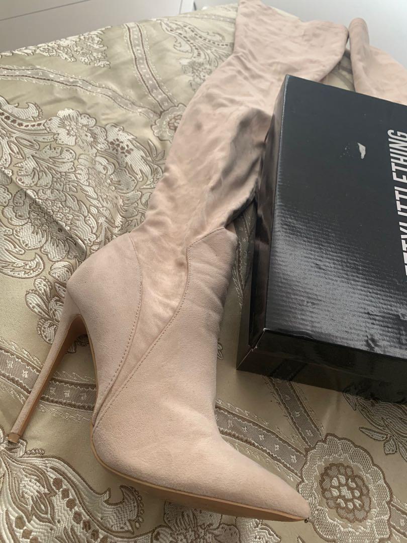 emmi black faux suede extreme thigh high heeled boots