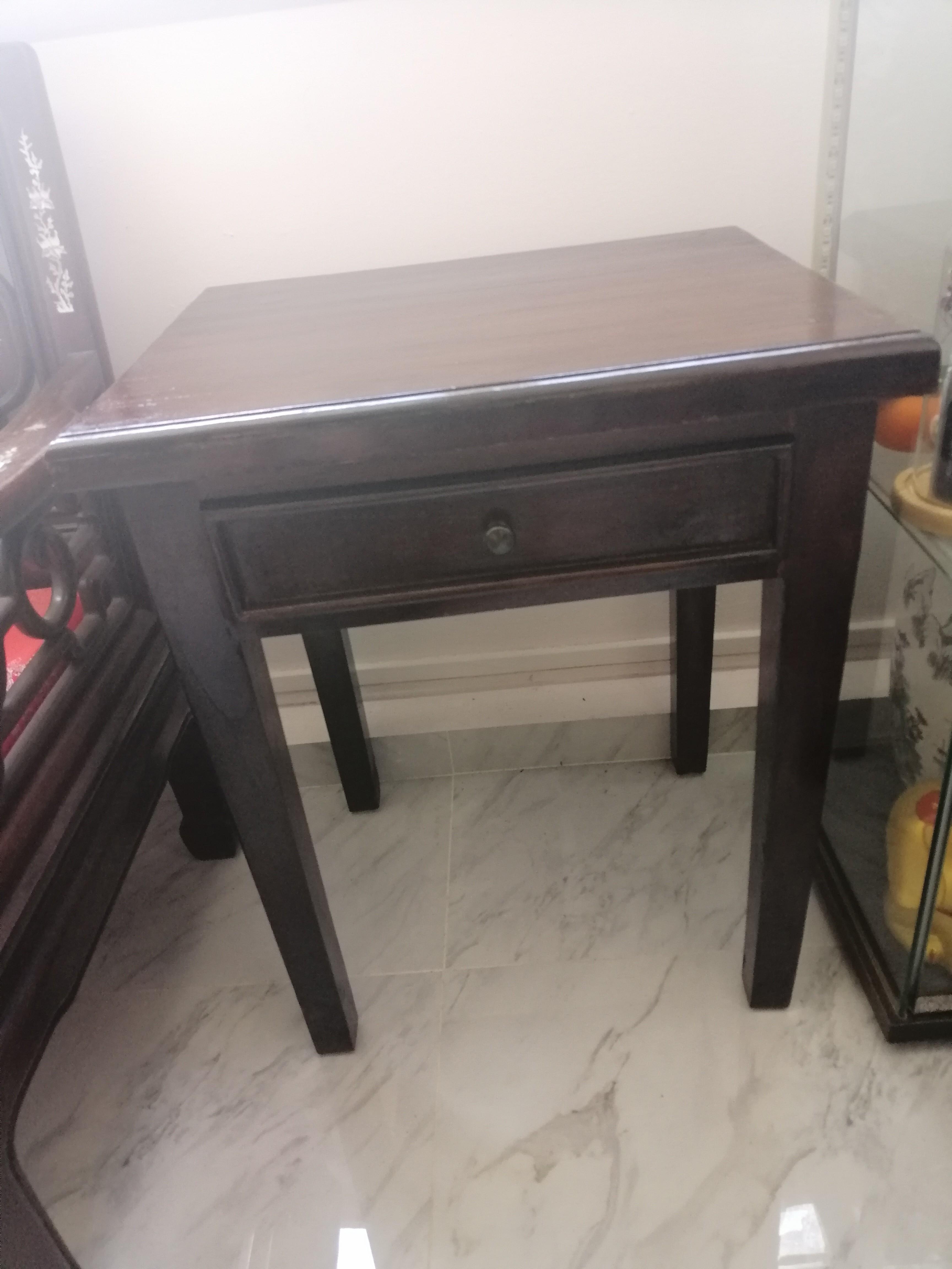 Solid wood table (Category: Tables & Sets) located in Singapore. Submitted by _jtst_ (Listing ID 270454267, Image 2). Description: In very good condition Comes with a drawer Colour very nice.