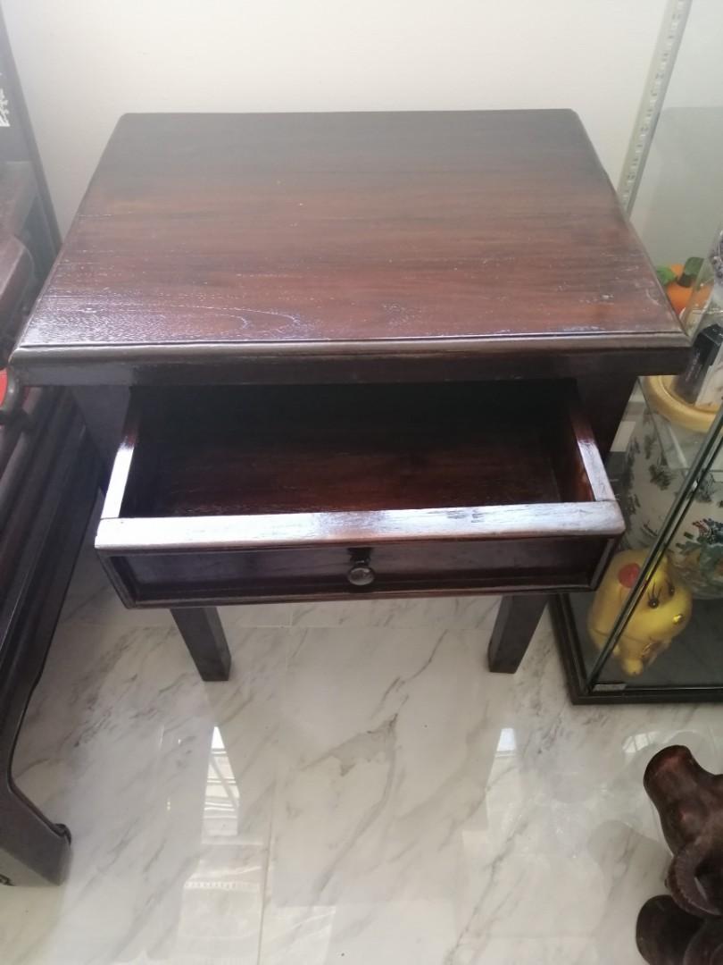 Solid wood table (Category: Tables & Sets) located in Singapore. Submitted by _jtst_ (Listing ID 270454267, Image 1). Description: In very good condition Comes with a drawer Colour very nice.