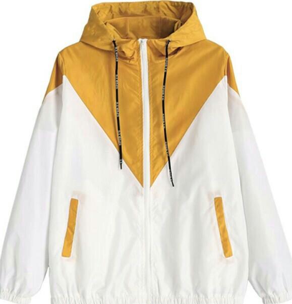 two tone windbreaker jacket yellow mustard white