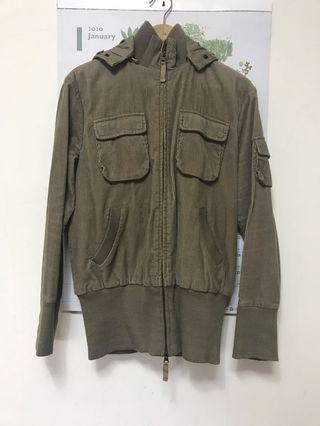 Mng 軍綠色過臀帽子厚絨布帥外套