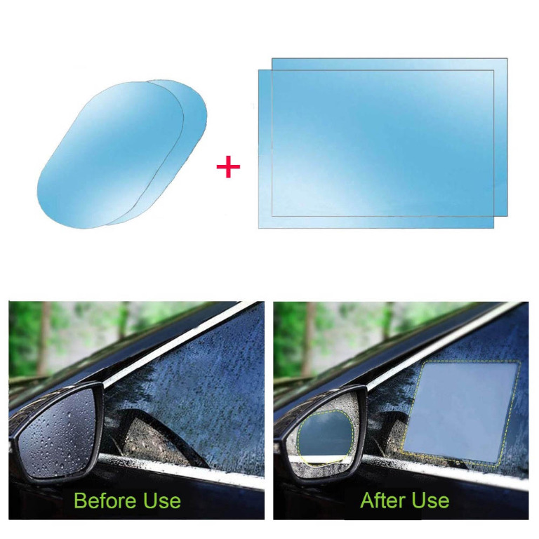 Car AntiRain Film Sticker Side Mirror & Window Water Repellent Set