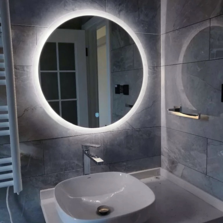 European smart bathroom mirror with light round wall hanging LED makeup