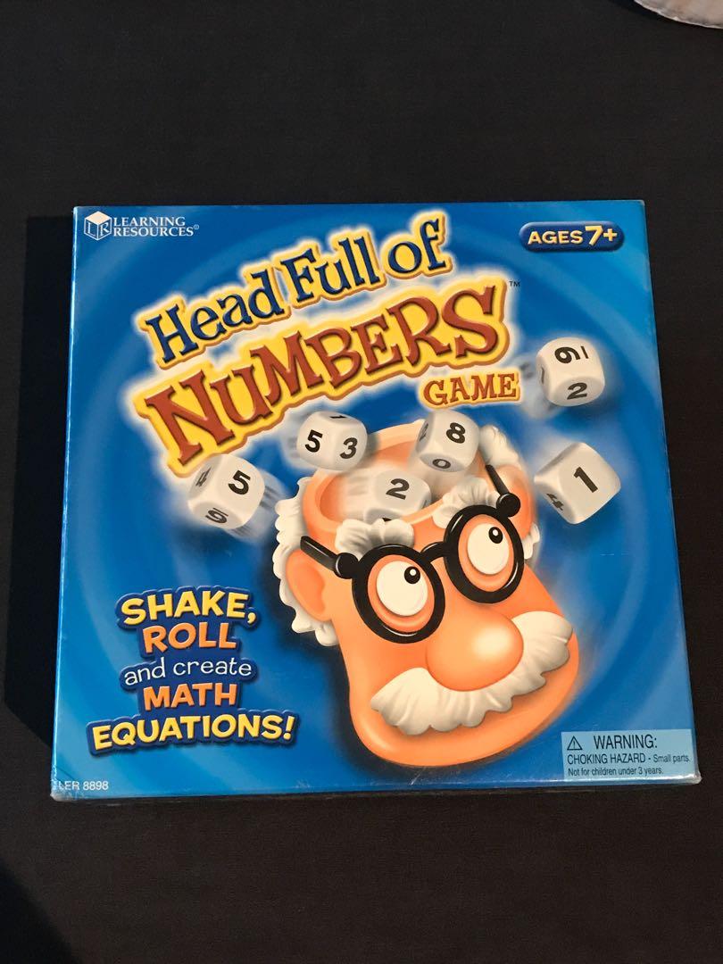 Head Full of Numbers (Category: Educational & Learning Toys) located in Makati City. Submitted by ukaymom (Listing ID 270649651, Image 1). Description: Head Full of Numbers Game by Learning Resources BNEW sells at USD 17.99 (4th pic) Hardly used, kept in storage RFS Kids too old to play it.