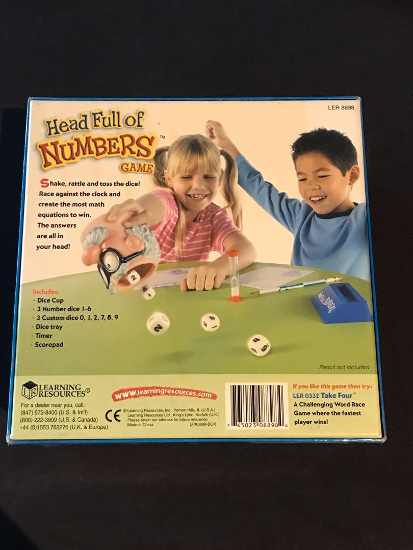 Head Full of Numbers (Category: Educational & Learning Toys) located in Makati City. Submitted by ukaymom (Listing ID 270649651, Image 2). Description: Head Full of Numbers Game by Learning Resources BNEW sells at USD 17.99 (4th pic) Hardly used, kept in storage RFS Kids too old to play it.