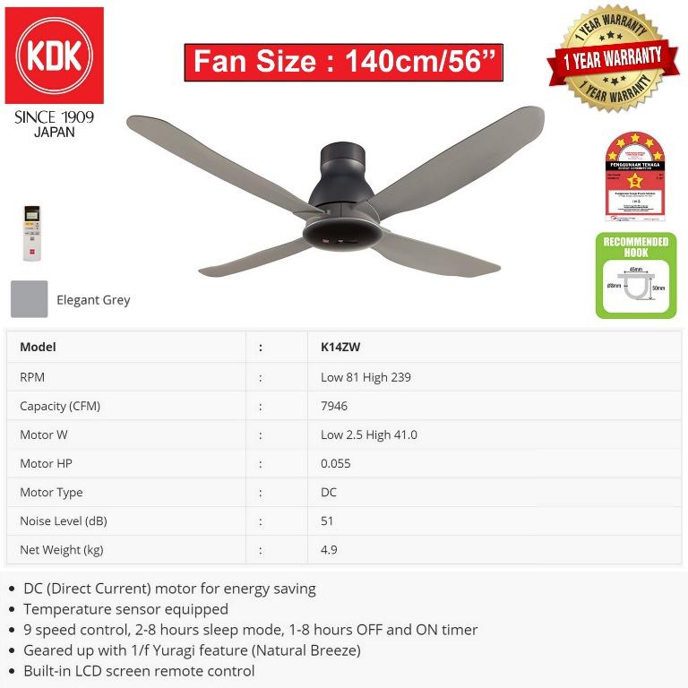 Kdk 9 Speed Remote Control Ceiling Fan 56 K14zw Kitchen