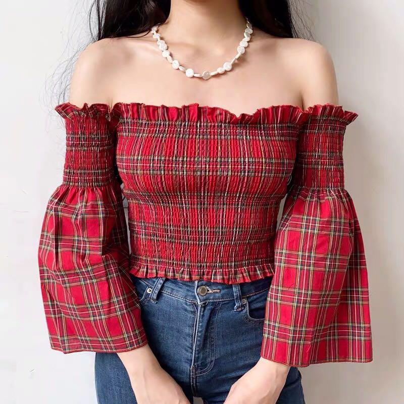 red plaid peplum top