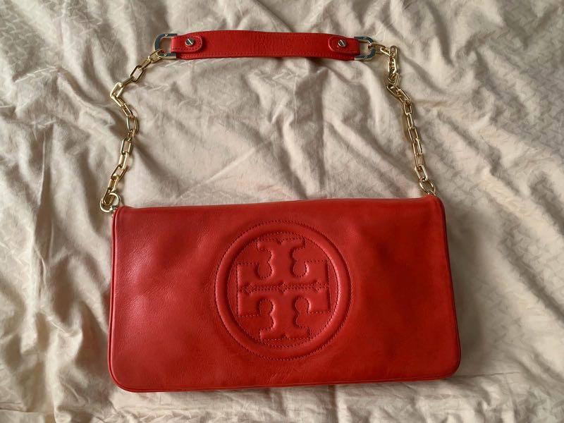 Tory Burch Red Leather Magnetic Clutch