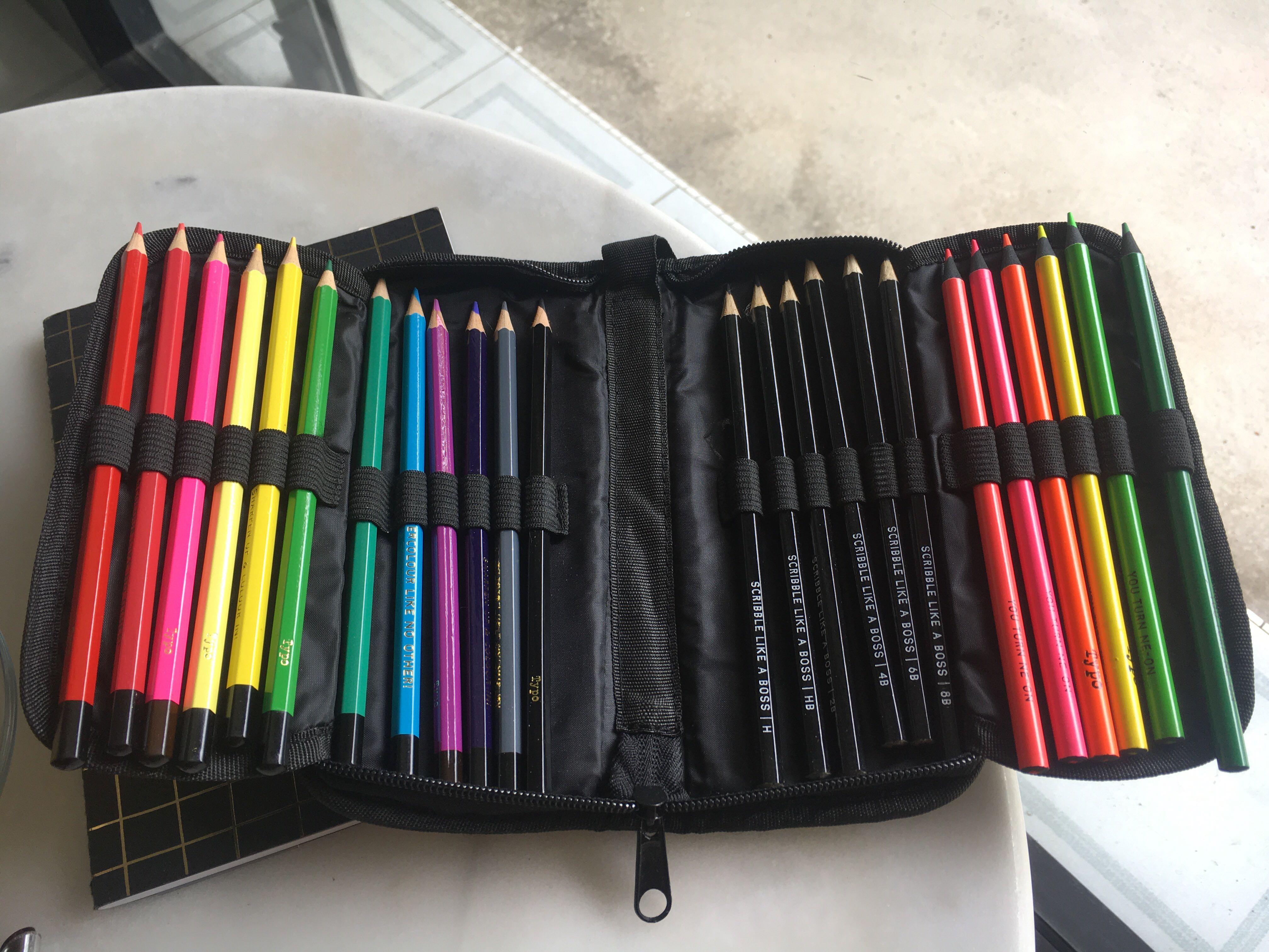 Typo Neon Colour Pencils And Drawing Pencils In Zip Case Books