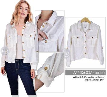 A**rican eagl* white soft cotton pocket button dowm summer shirt