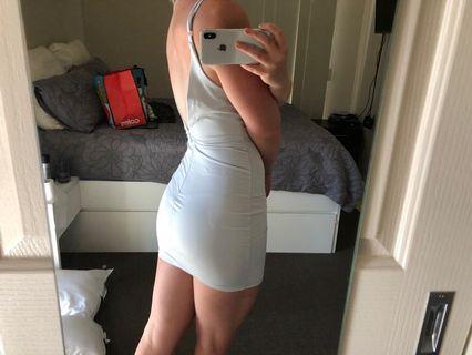 Silver tight mini dress with criss cross neckline size 10