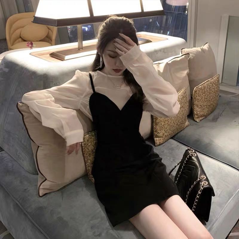 White long sleeve under black discount dress