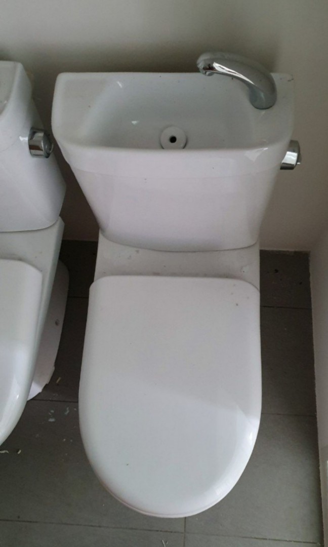 Brand new toilet bowl with basin on top, Furniture & Home Living