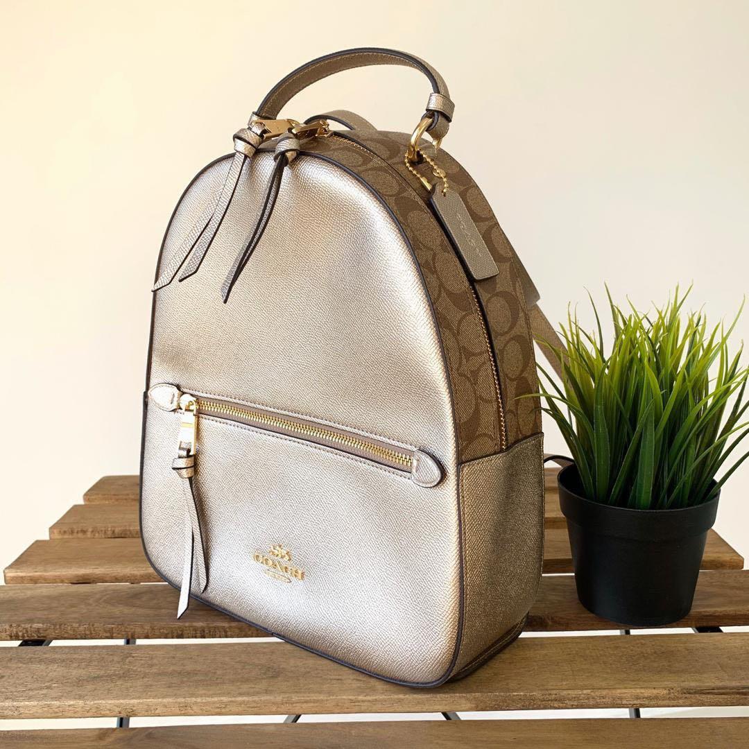 Coach Signature Jordyn Backpack in Khaki Metallic Platinum